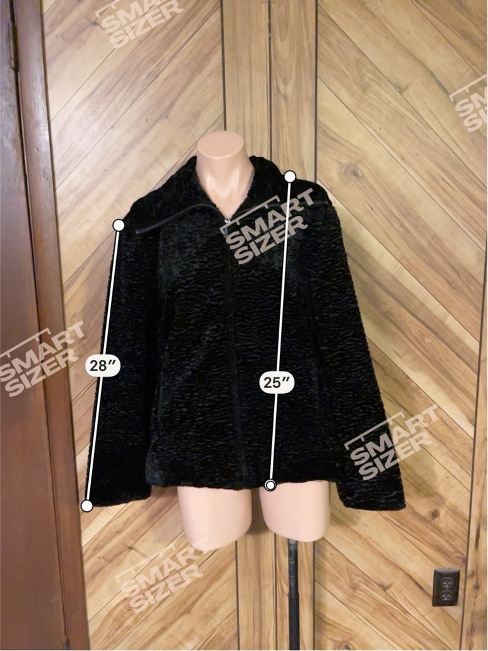 Vintage Black Persian Lamb Faux Fur Jacket Curly Swirl Plush Coat Heavy Warm - Picture 6 of 7
